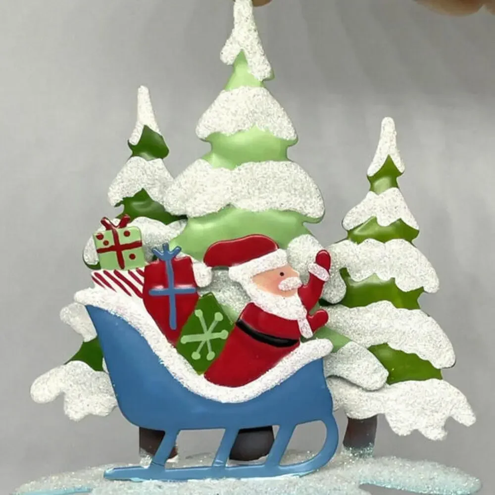 Metal Painted Santa Snowman Glitter Bell Christmas Ornaments LOT‎ of 6